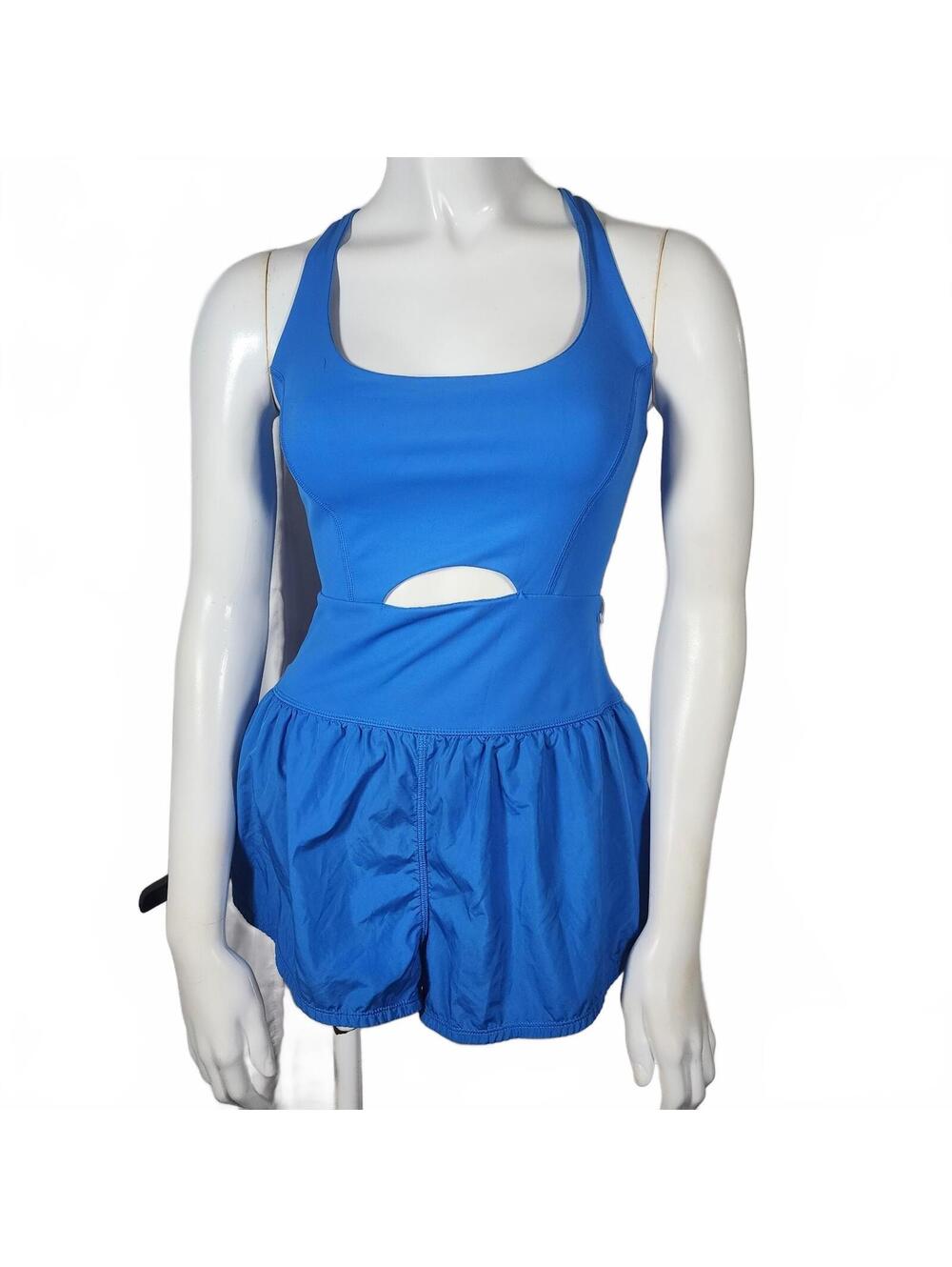 Free People Movement Righteous Runsie Blueprint Romper with Cutout & Cross Back - Picture 3 of 7